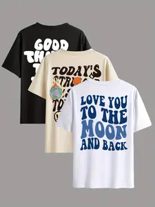 3-Pack Plus Size Men's T-Shirts, Casual Loose-Fit Short Sleeve Tops, All over Print, Comfortable for Daily Wear, Travel Essential