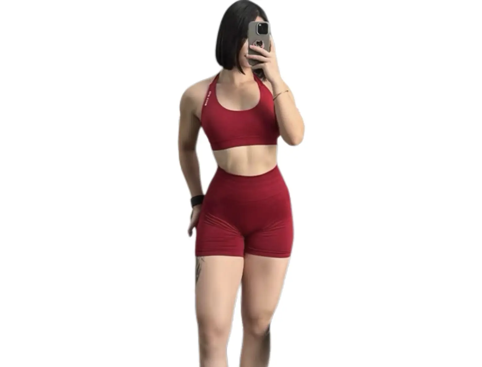 DFyne Impact Halter Neck Women's Workout Set - High-Waisted Peach Hip Shorts, High-Stretch Tummy Control, Butt Lifting, Quick-Dry Women's Clothes for Gym, Athleisure Wear, Workout Sets Women