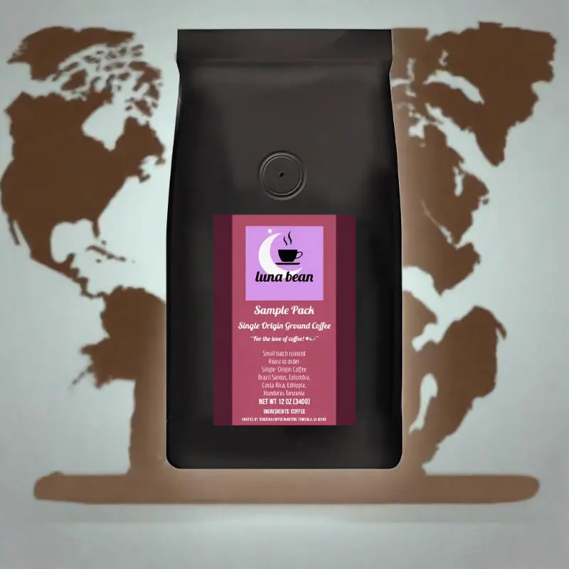 Luna Bean Single Origin Sample Pack - Single Origin Coffee with Natural Flavor, Ideal for Coffee Lovers