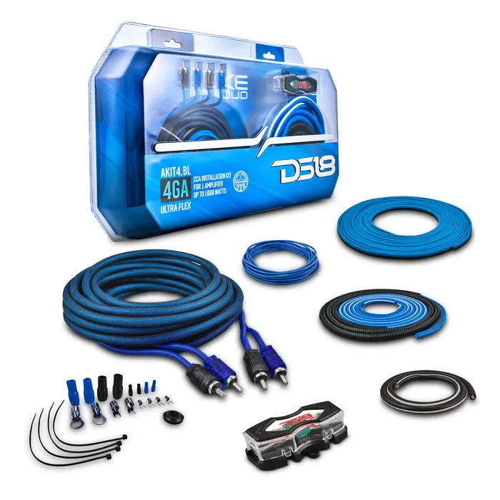 DS18 4-GA Vehicle Amplifier Installation Kit - Blue, for Audio Systems & Stereo Upgrades, Compatible with Car Amplifiers