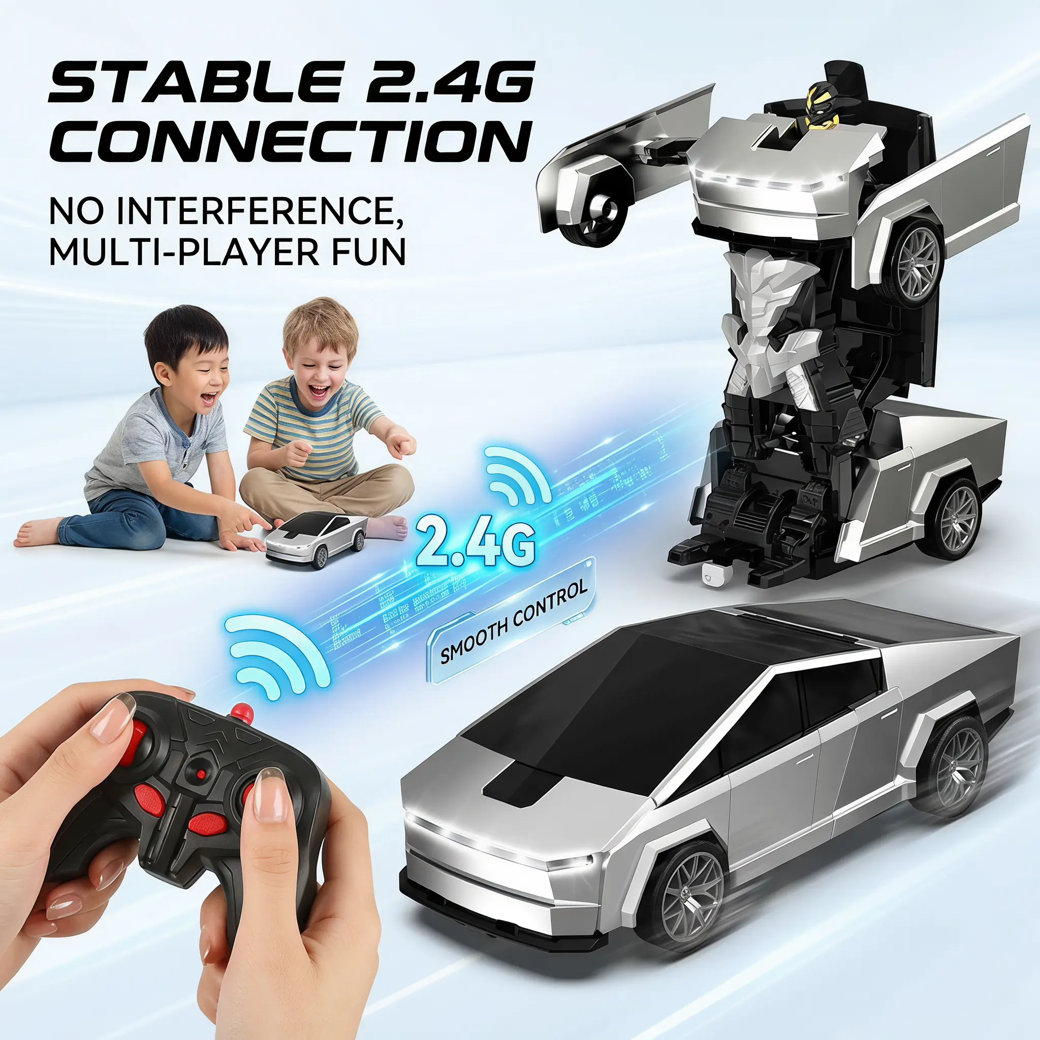 2-in-1 Transforming RC Robot Car, 2.4GHz Anti-Interference Remote Control Robot Cars with 1-Click Transform, Auto Demo Mode, USB Recharge, Cool Kids Gift (US Stock) boy