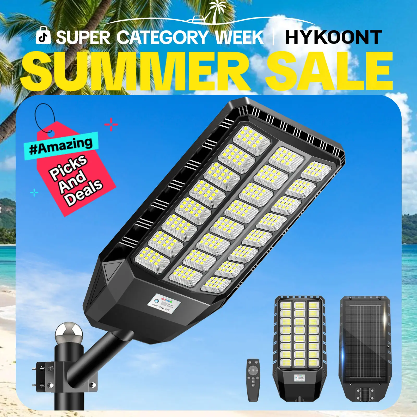 HYKOONT TW Matrix Series Solar Outdoor Lights - IP66 Waterproof Dusk-to-Dawn Pole-Mounted Sensor Security Lights with Motion Sensor, Remote Control, Dim & Deterrent High-Brightness Features for Parking Lots, Patio, Pole-Mounted Security Lighting, Sensor S