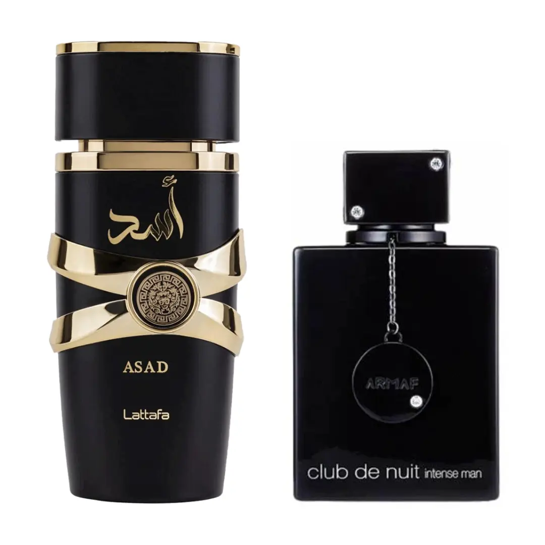 Armaf ASAD & Club de Nuit Intense Alcohol-Based Men's Fragrances, 3.4oz(100ml) 2-Piece Multi-Pack Luxury Fragrance Gift Set, Woody Spicy Fragrance, Perfume