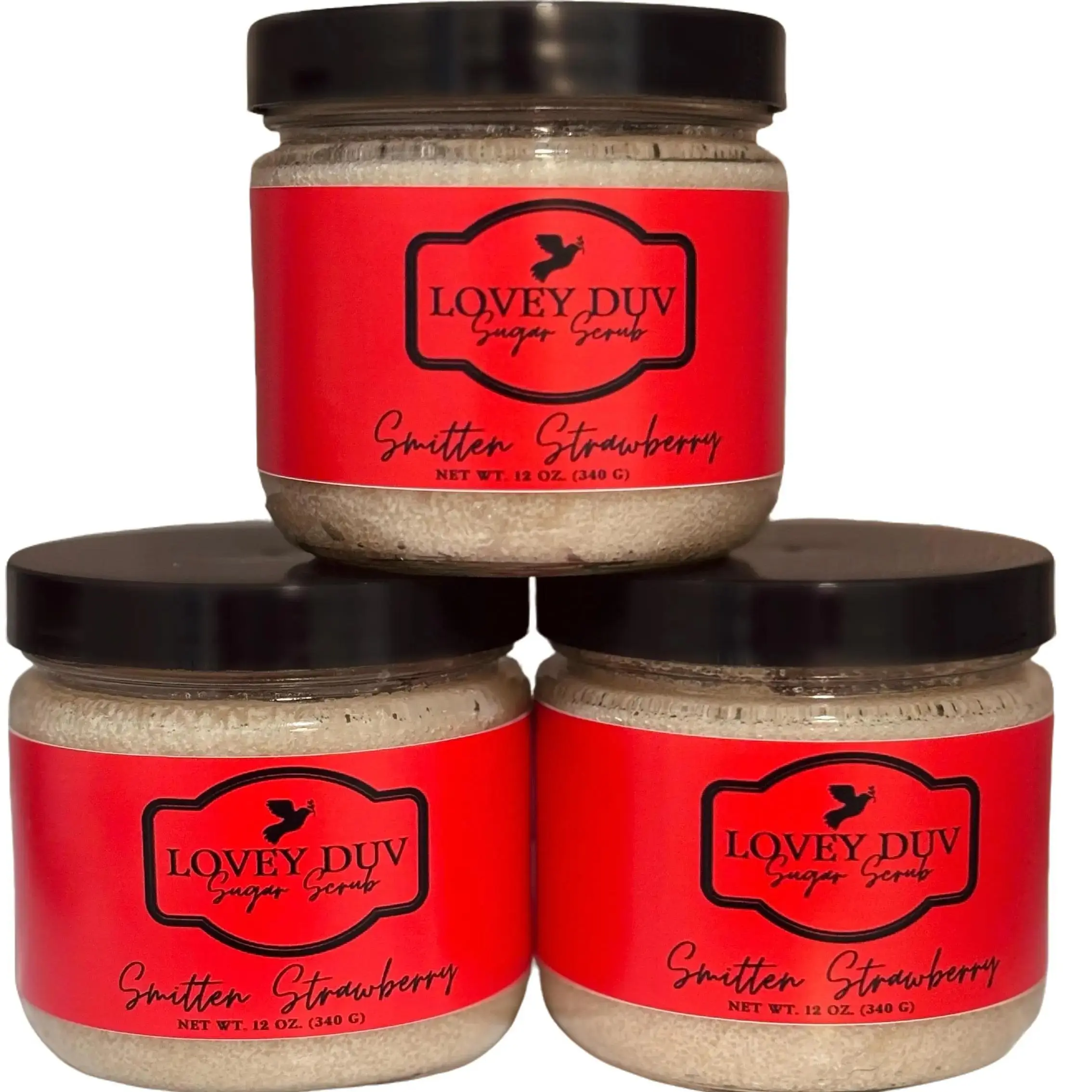 Lovey Duv Sugar Scrub Smitten Strawberry 12oz Jar with Vitamin E All-Natural Organic Exfoliant for Radiant Skin Care