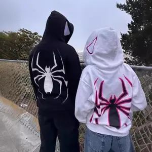 2024 Dark Sweatshirt Men's and Women's Hoodies Gothic Couple Harajuku Large Size Spider Print Zipper Sweatshirt