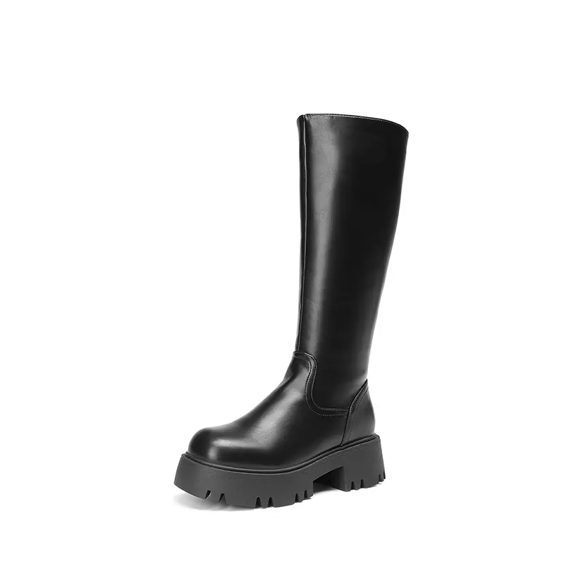 Dream Pairs Women's Platform Lug Sole Knee High Boots, Comfortable Chunky Heel PU Boots with 1.18" Platform and Easy Zip On for Party, Boot Heels, Footwear