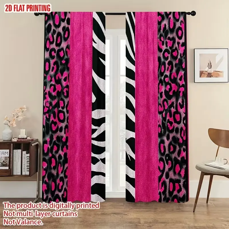 2-Piece Leopard Zebra Print Curtains, Fashionable Rod Pocket Decorative Window Hanging Curtains for Bedroom & Living Room, Home Decorative Curtain, Comfortable Atmosphere, Easy Installation, Window Drapes, Home Decoration Curtain