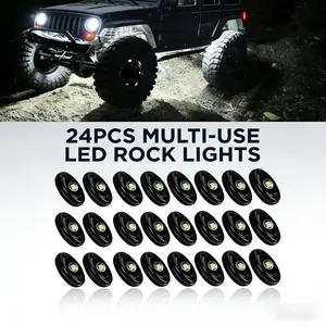24X White LED Rock Lights, Ultra-Bright 12V Waterproof Underbody Glow Lamp Kit with DIY Mount, IP68 Rating PC Lens Trail Lighting, Led Car Lights for Offroad SUV Pickup Truck