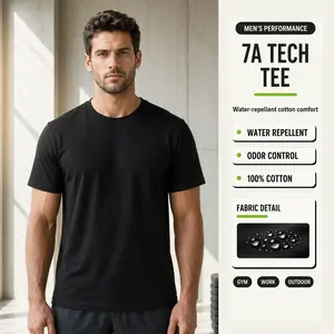 Men's Anti Odor 7A Antibacterial Short Sleeve T-Shirt, Odor Control Body Odor Protection, 100% Cotton Water Repellent Stain/Oil Repellent Crew Neck Performance Tee for Gym Work Outdoor
