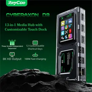 · CyberAxon D3 13 in 1 multifunctional flow control dock - USB C docking station with 2.4-inch touch screen (12 macro keys), 3X HDMI( 4K@60Hz ),100W PD,10Gbps USB-C, Ethernet, suitable for Mac/Windows/iPad connectivity micro dongle gaming keyboard usb-c
