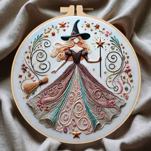 Beginner Embroidery Kit, Elegant Cross Stitch Set, Witch Style, Hand Embroidery, DIY Embroidery Lovers, Needle Crafts Kit, Includes Printed Cotton Fabric, Thread, Needle, Chart, Hand Embroidered