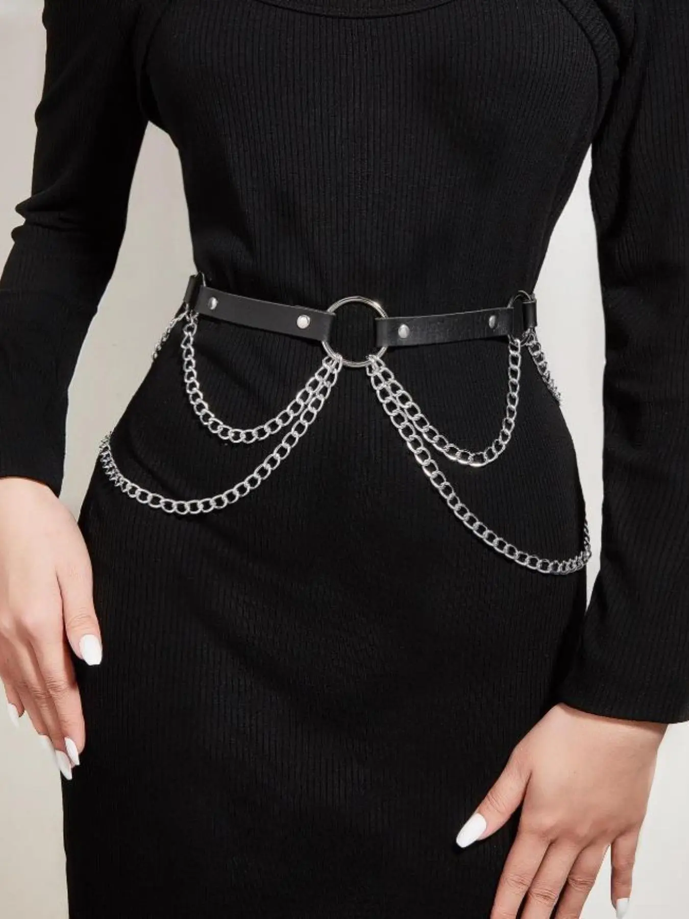 Women's Punk Style Chain Decorated Studded Belt Buckle Harness Belt, Fashionable Adjustable Harness Belt for Party, Daily Clothing Decor, Trendy All-match & Exquisite Belt for Birthday Gift Chain Belts, Belt With Buckle Stylish Belts Cool Belts