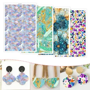 4 Sheets Polymer Clay Transfer Paper, Vibrant Floral Patterns, Watercolor Summer Spring Style, DIY Jewelry Earring Making Paper