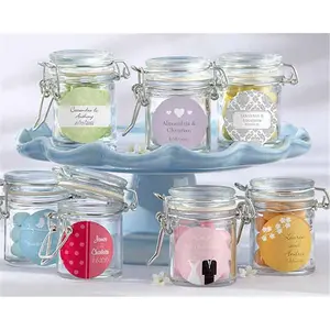 212 MAIN Personalized Glass Favor Canisters - 3.78oz Glass Body, Miniature Size, 12-Piece Airtight Metal-Lidded Kitchen Containers with Personal Stickers for Baby Party Favors
