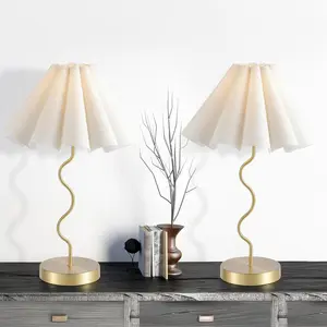 Pleated Table Lamp, Set of 2 Table Lamps for Bedroom, Bedside Lamps for Nightstand with Linen Lampshade, Modern Lamp for Bedroom  Office Decor,
