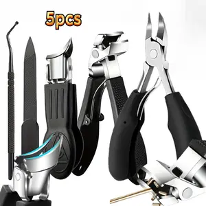 5-Piece Stainless Steel Nail Care Set, Manicure Kit, Includes Strong Nippers, Clippers, Files, Foot Cleaning Stick, Classic Handle Design