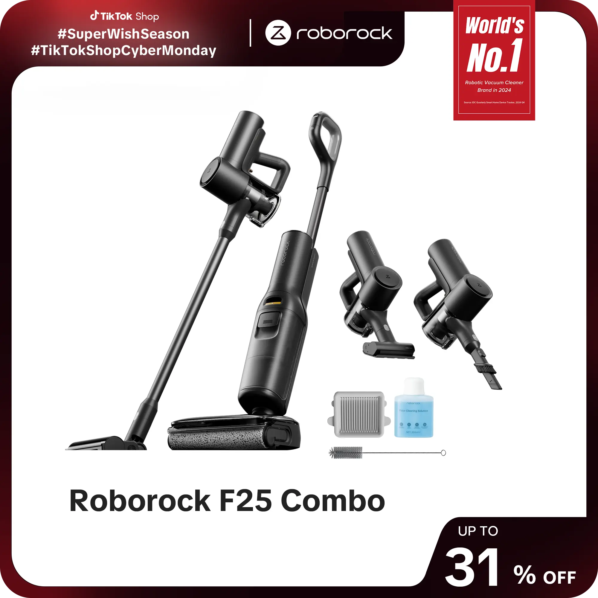 Roborock F25 Combo Wet Dry Vacuum Cleaner, 5-in-1 Cordless Vacuum for Multi-Surface, Self-Cleaning & Drying, 20000Pa Suction, Vanquish Wet and Dry Messes #TikTokShopBlackFriday #TikTokShopCyberMonday