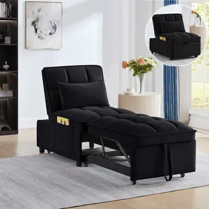Convertible Sleeper Chair Sofa Bed Adjustable Pull Out Sleeper Chair Bed Multi-Pockets Folding Sofa Bed for Living Room Bedroom Small Space, 4-in-1 Sofa Bed, Velvet