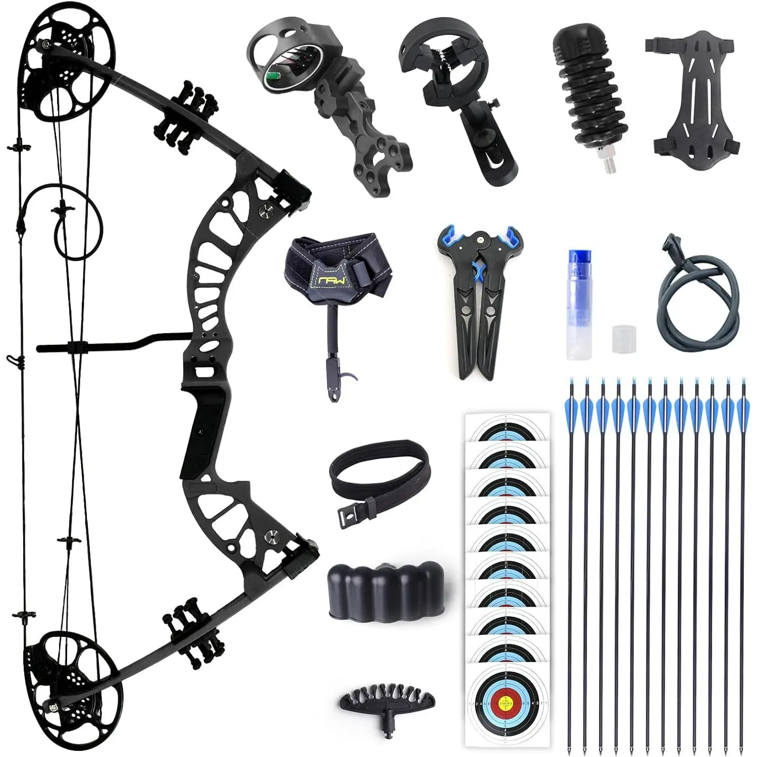 Youth Adjustable Draw Weight Compound Bow and Arrow Set, 15-45 lbs Draw, TPU Protective Arm Guard, Beginner Archery Equipment for Shooting Hunting, Archery Set, Improve Archery Accuracy