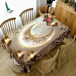 1PC Muslim Ramadan Tablecloth Washable, Rectangle Tablecloth, Table Cover Perfect for Picnics, Camping, Weddings, Birthday Parties, Christmas Restaurants, and Buffets - Protect Your Tabletop with Vintage Style Table Cloth Home Decoration