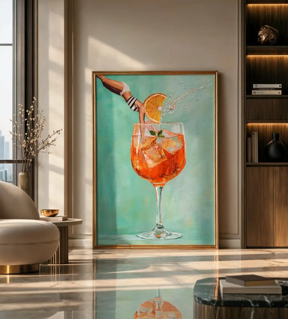 Orange Cocktail Poster Retro Bar Cart Wall Art Italian Summer Kitchen Decor Print