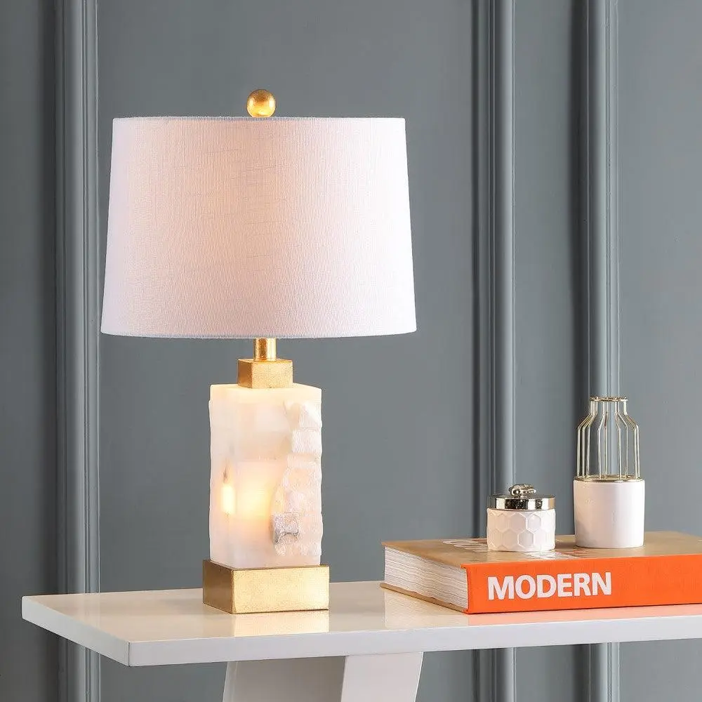 JONATHAN Y Eloise Alabaster-Metal LED Table Lamp - Home Decor Light with Soft Glow, LED Lights for Indoor Use in Bedroom, Living Room