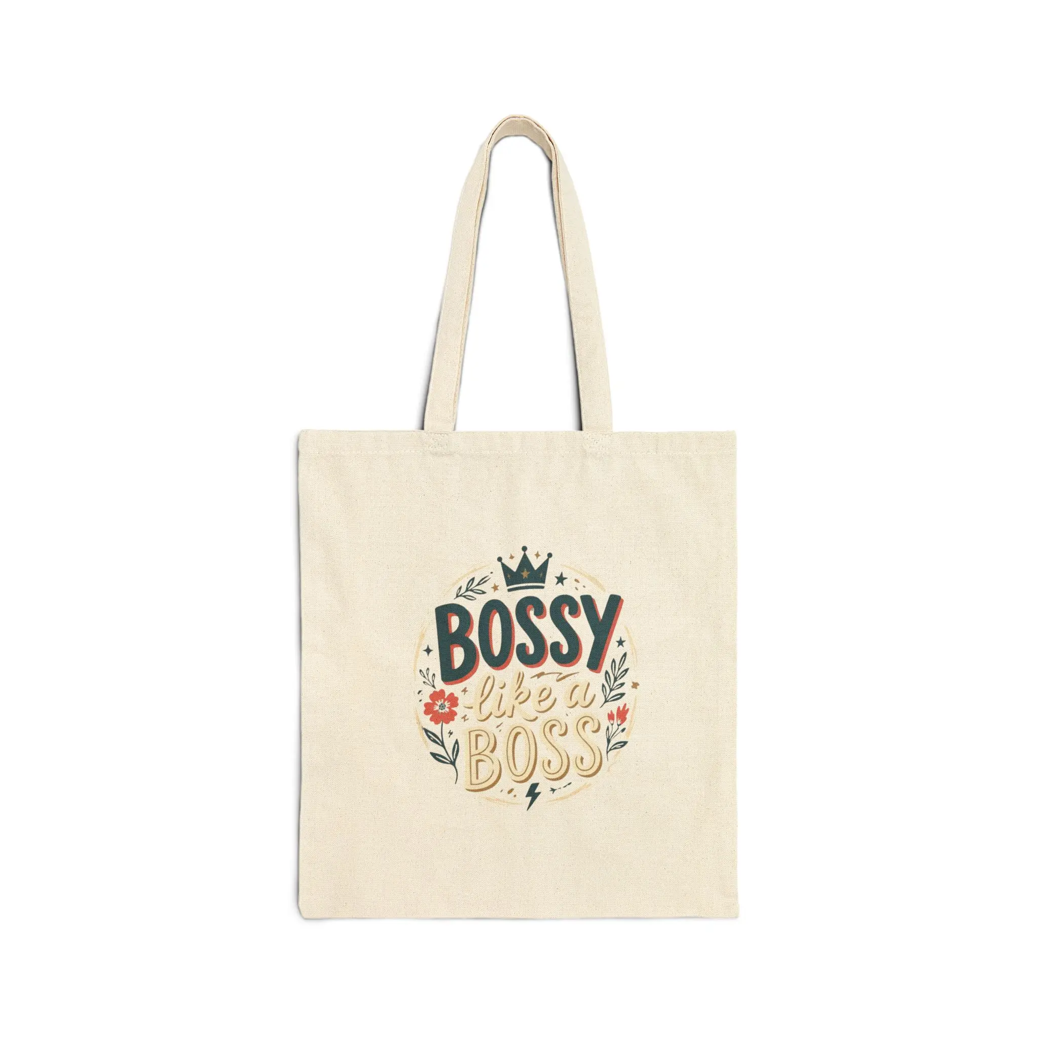 Bossy Like a Boss Tote Bag | Floral Crown Typography Canvas Tote