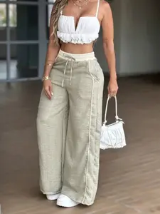 Y2K Light Greenish-Gray High Waist Wide Leg Pants, European And American Loose Casual Pants, Spring/Summer Versatile Slimming Straight Leg Wide Pants