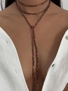 Bohemian Geometric Ccb Beaded Long Necklace for Women, Fashionable Daily Wear Jewelry Gift, Versatile Party Accessory