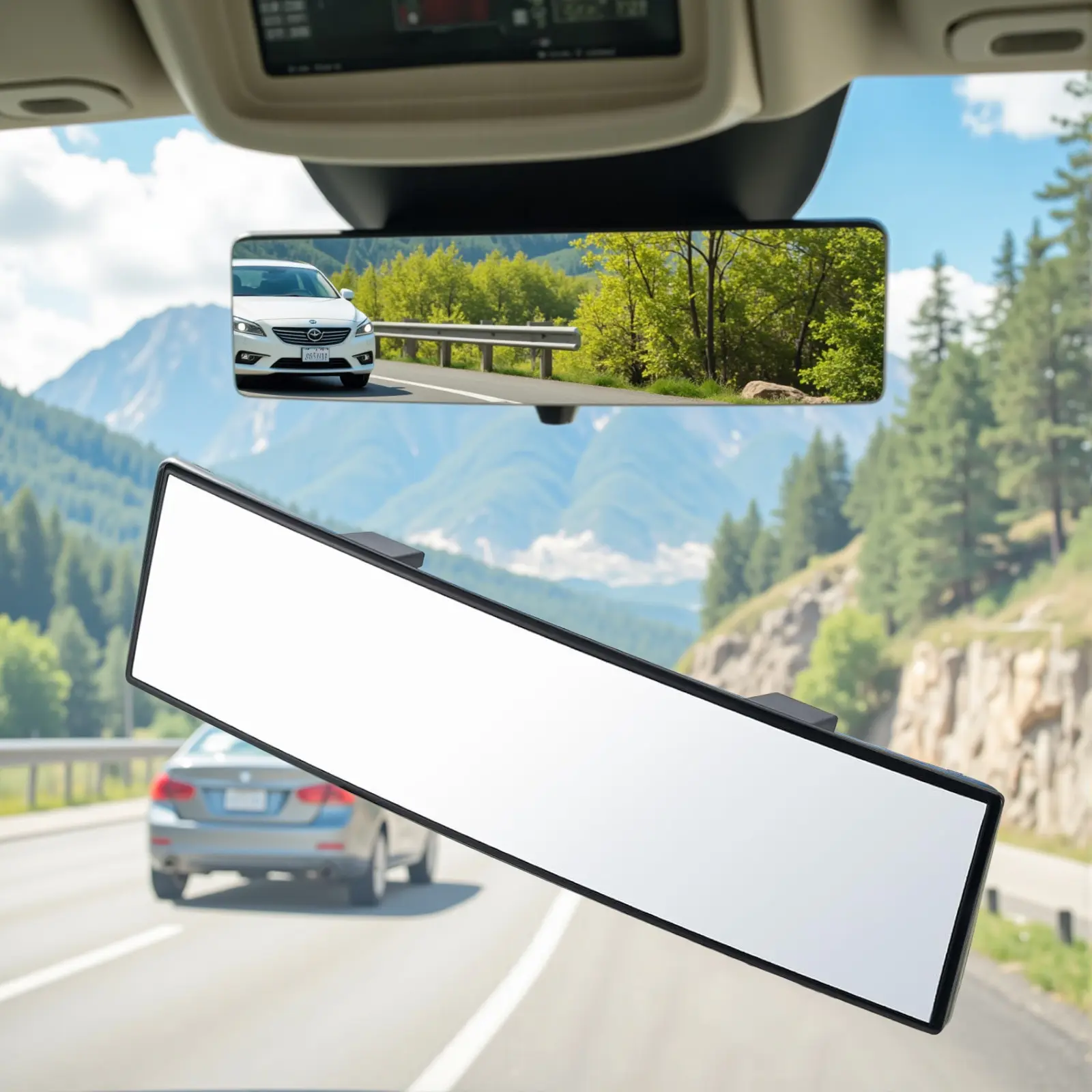 12 Inch Chrome Anti-Glare Convex Rear View Mirror Extender, Universal Clip-On Car Interior Accessory - Vehicle Accessories for Cars, Trucks to Reduce Blind Spots & Enhance Driving Visibility