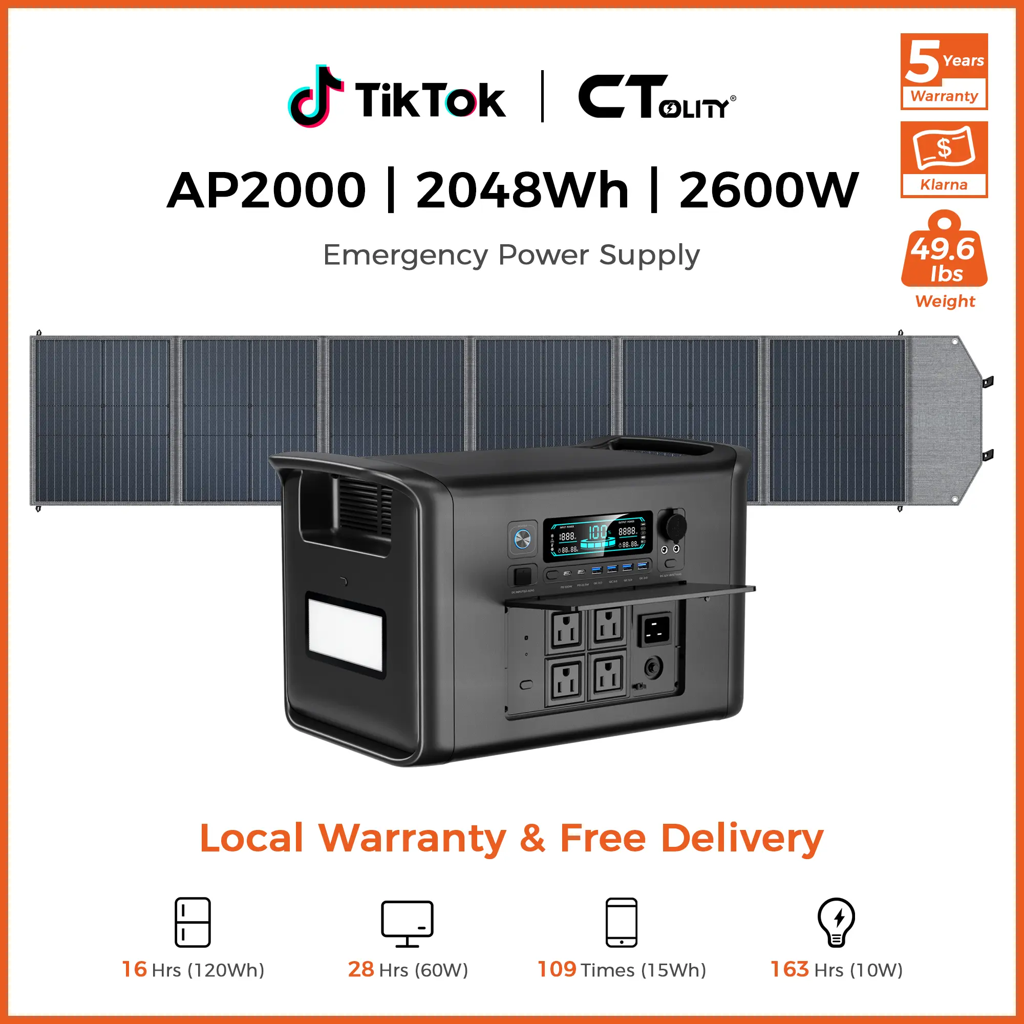 [Summerfinds][Camping Essentials 2026] Ctolity 2048wh Solar Generator 2400w Powerbank Lfp Battery & 200w Solar Panel Ups Portable Power Station Rv Energy Storage Road Trip Essentials Fast Charging Off Grid Living Battery Backup For Home tikt