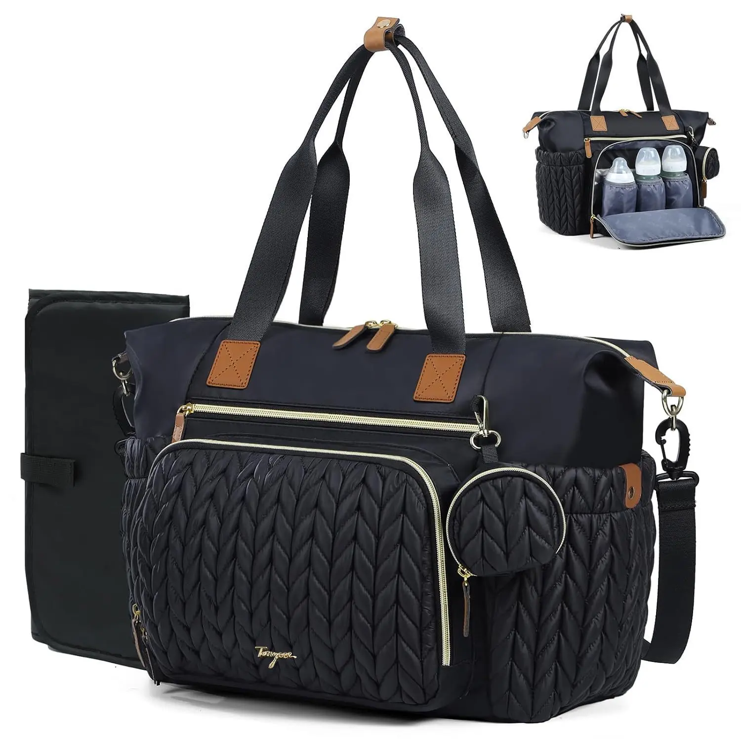 Practical Insulated Baby Mock Leather Diaper Bag - Waterproof, Solid Design, Multiple Compartments, Built-In Changing Pad, Pacifier Box, Organized, Portable, Maternity Hospital Bag for On-the-Go Traveling Moms