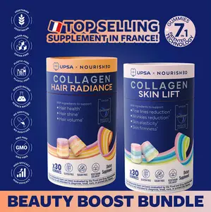 Beauty Boost Bundle: Hair Radiance+Skin Lift | Thicker Hair & Firmer Skin, Helps Nourish & Restore from Within | Clinically Proven | Vegetarian Collagen Gummies with Ovoderm | Patented 7-Layer Technology | Sugar-Free, GMO-Free