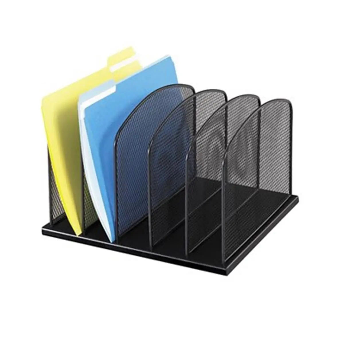 Safco 3256BL Onyx Series Rectangular Open Mesh Desk Organizer - Compact Office Tool with 5 Upright Sections, Desk-Mounted File Racks, Easily Accessed Compartments, 12.5in x 11.25in x 8.25in, Black, Desktop Shelf