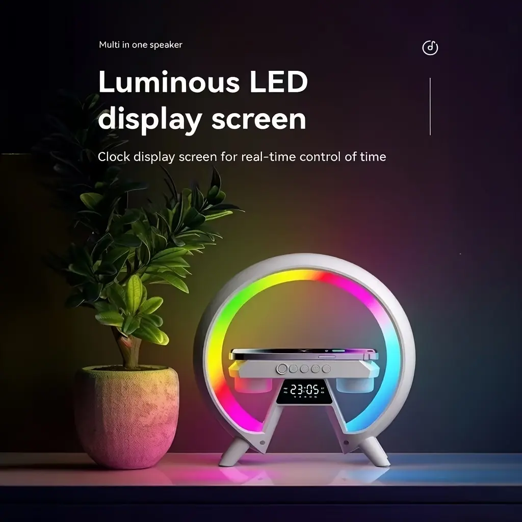 Modern Color Changing LED Illuminated Night Light - Wireless Charger, Wireless Speakers, 7-Color Bluetooth Mood Lamp, Kids' Gift Home Decor