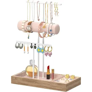 Jewellery Stand Organiser, Jewellery Display Stand Holder with Metal Frame, Earring Organiser Necklace Holder, Gift Idea, White