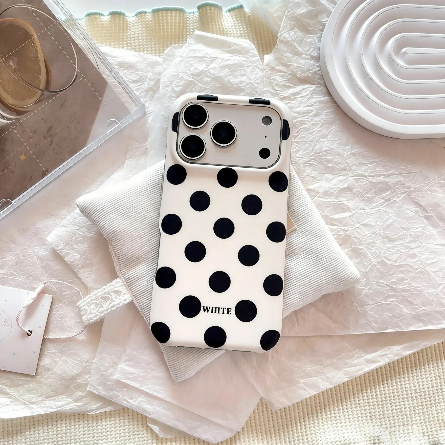 Half-Encased Five Color Polka Dot Phone Case for Apple Iphones, Unique Design Protection for Men & Women, Middle East Compatible