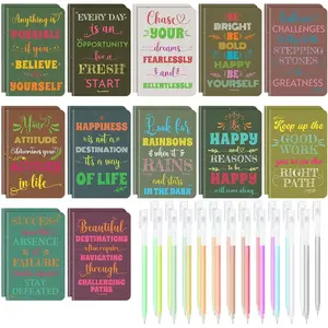 24 Pcs Mini Inspirational Notebooks Bulk with 24 Pcs Colorful Pens Small Pocket Journal Notepads Set Motivational Bulk Gifts for Women Men Teacher Student Fun School Office Supplies 3.5" x 5.5"