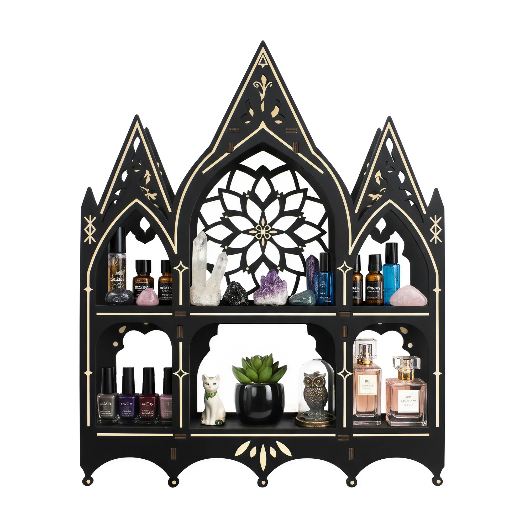 FNYDOX Gothic Trinket Shelf, Vintage Wall Shelf for Bedroom, Black Floating Shelves Gothic Witchy Home Decor Aesthetic Wall Goth Room Decor Decorative Crystal Display Shelves Vintage Gift