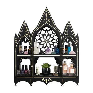 FNYDOX Gothic Trinket Shelf, Vintage Wall Shelf for Bedroom, Black Floating Shelves Gothic Witchy Home Decor Aesthetic Wall Goth Room Decor Decorative Crystal Display Shelves Vintage Gift