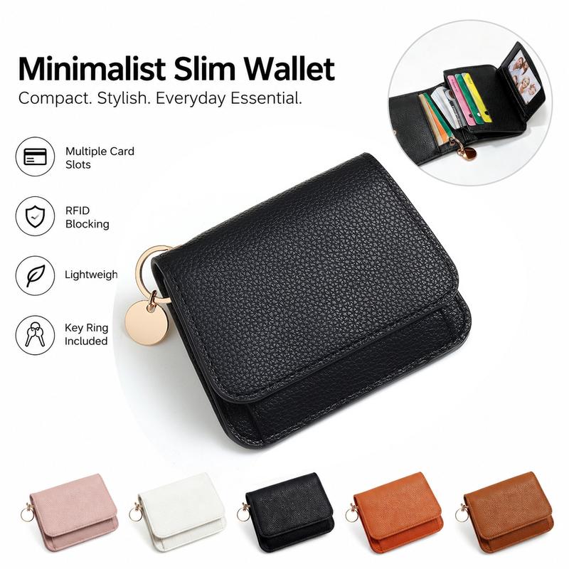 Women’s Elegant Minimalist Trifold Wallet,RFID Blocking Mini Card Holder with Clear ID Window, 6 Card Slots, Zipper Coin Pocket, Cash Compartment & Keychain,Daily use