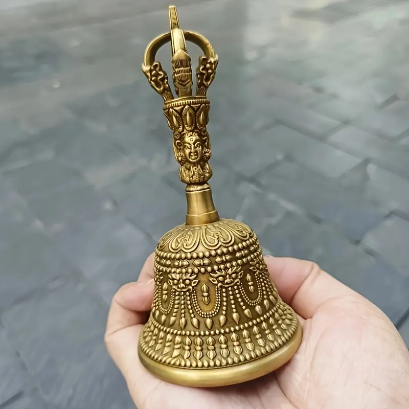 Tibetan Secret Artifacts Five-Pronged Vajra Bell Pestle Ornaments - Hand-Cranked Bell - Carved Bell Ornaments - Lucky & Decorative - For Home, Office, Living Room - Collectibles & Art Craft Gifts