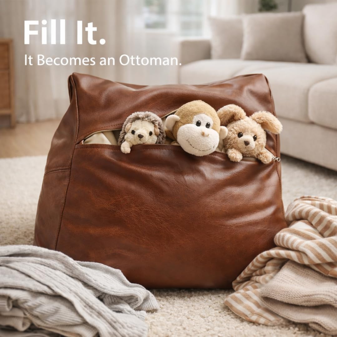 Dauhor Unfilled futon ottoman cover, artificial futon ottoman cover, 15.7-inch square small bean bag ottoman, soft footstool with storage function for living room and bedroom (cover only)