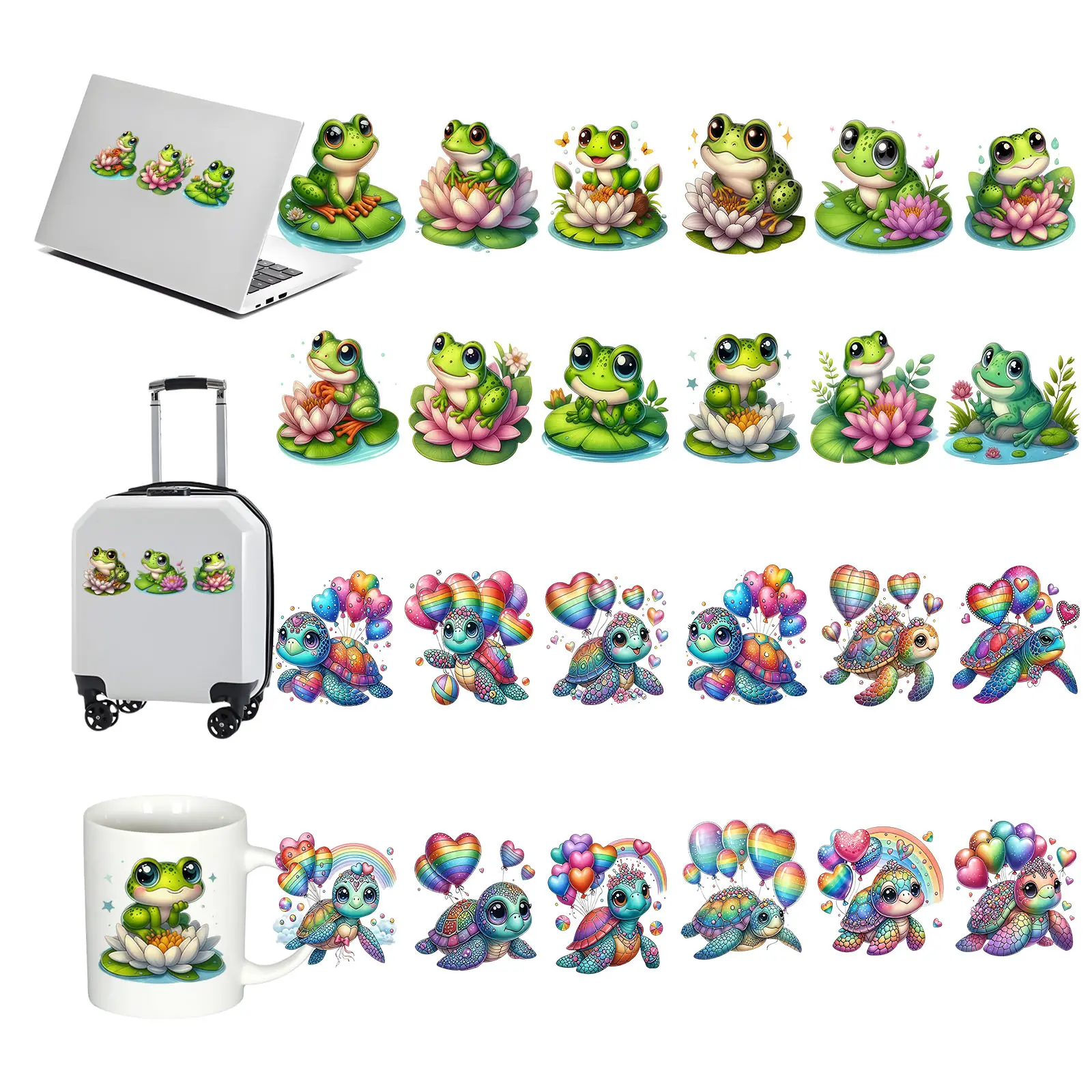 24pcs Frog Lotus Lily Leaf UV DTF Cup Wraps Transfer Waterproof Stickers - Custom, Character Graphic, Decorative, Flexible Vinyl Adhesive Sheet Furniture Stickers for Glass Cups, DIY Crafts, Water Bottles, Custom Decals Furniture Stickers