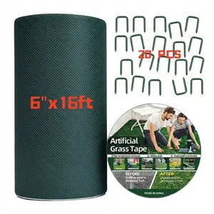 21-Piece Heavy Duty Artificial Grass Repair Kit - 6"x16ft Self-Adhesive Seam Tape & 20 Rust-Free Staples for Synthetic Turf & Pet Rugs