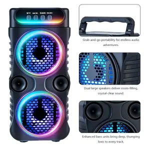 Portable Wireless Bluetooth Speaker Compact Speaker with Big Sound Dual RGB Colorful Speaker Lights Supports USB TF Card & Type-C Charging Ideal for Casual Music/Outdoor Travel/Camping/Indoor Entertainment btspeaker Micro Sd Slot