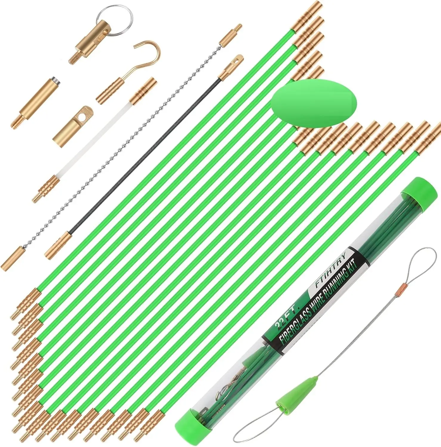 45FT Fiberglass Flexible Wire Pulling Kit with Glow Rods, Fish Tape for Electrical Wiring, HDMI Installation Cable Running Tool Set