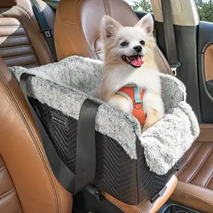 [5-year warranty] PETSFIT Center Console Dog Car Seat, Portable Pet Car Seat with Safe Protective Hooks, Luxury Dog Car Seats for Small Dogs Includes Safety Leash and Storage Pocket for Pets Up to 11 lbs (Black)