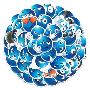 64pcs Blue Emoji Funny Stickers Pack, Waterproof Cartoon Mood Expression Decals for Laptop, Water Bottle, Journal & Scrapbook, Emoji Lover Gift, Self Adhesive Stickers