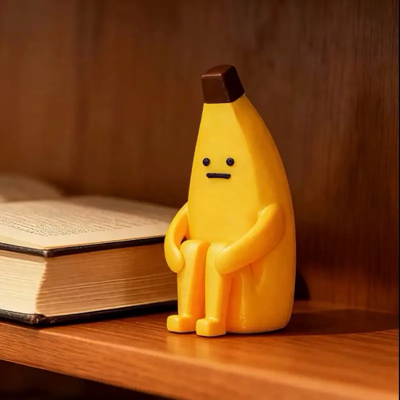 Silly Banana Figurine - Cute Kawaii Banana Desk Decor with Quirky Design for Home Office Gaming Sets and Bookshelves Perfect Gift